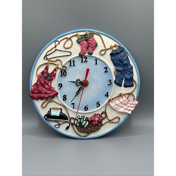 American Country Style. Resin Han Painted Laundry Room Clock.9.75” Diameter,Vtg - Picture 2 of 13
